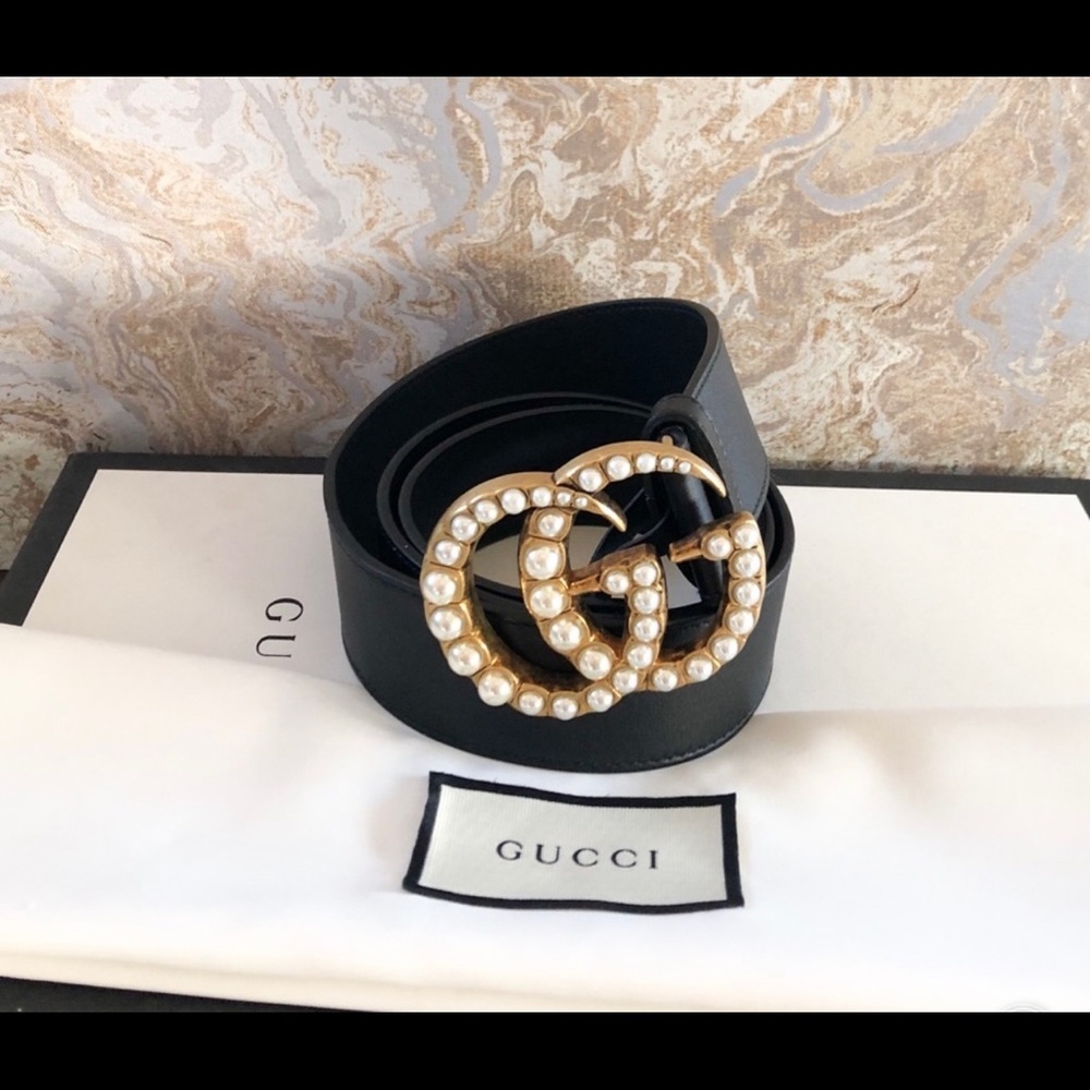 Gucci Marmont GG Pearl Black Calfskin Leather Belt - Picture 3 of 7
